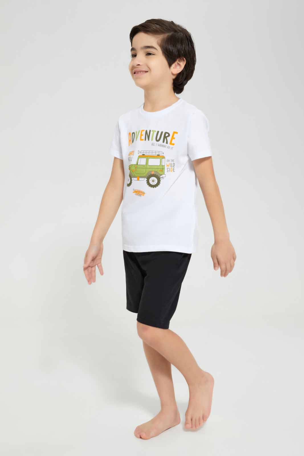 Redtag-White-Jeep-Print-T-Shirt-And-Short-Pyjama-BOY-Pyjama-Sets,-Category:Pyjama-Sets,-Colour:White,-Deals:New-In,-Filter:Boys-(2-to-8-Yrs),-New-In-BOY-APL,-Non-Sale,-Section:Boys-(0-to-14Yrs),-VLM,-W22O-Boys-2 to 8 Years