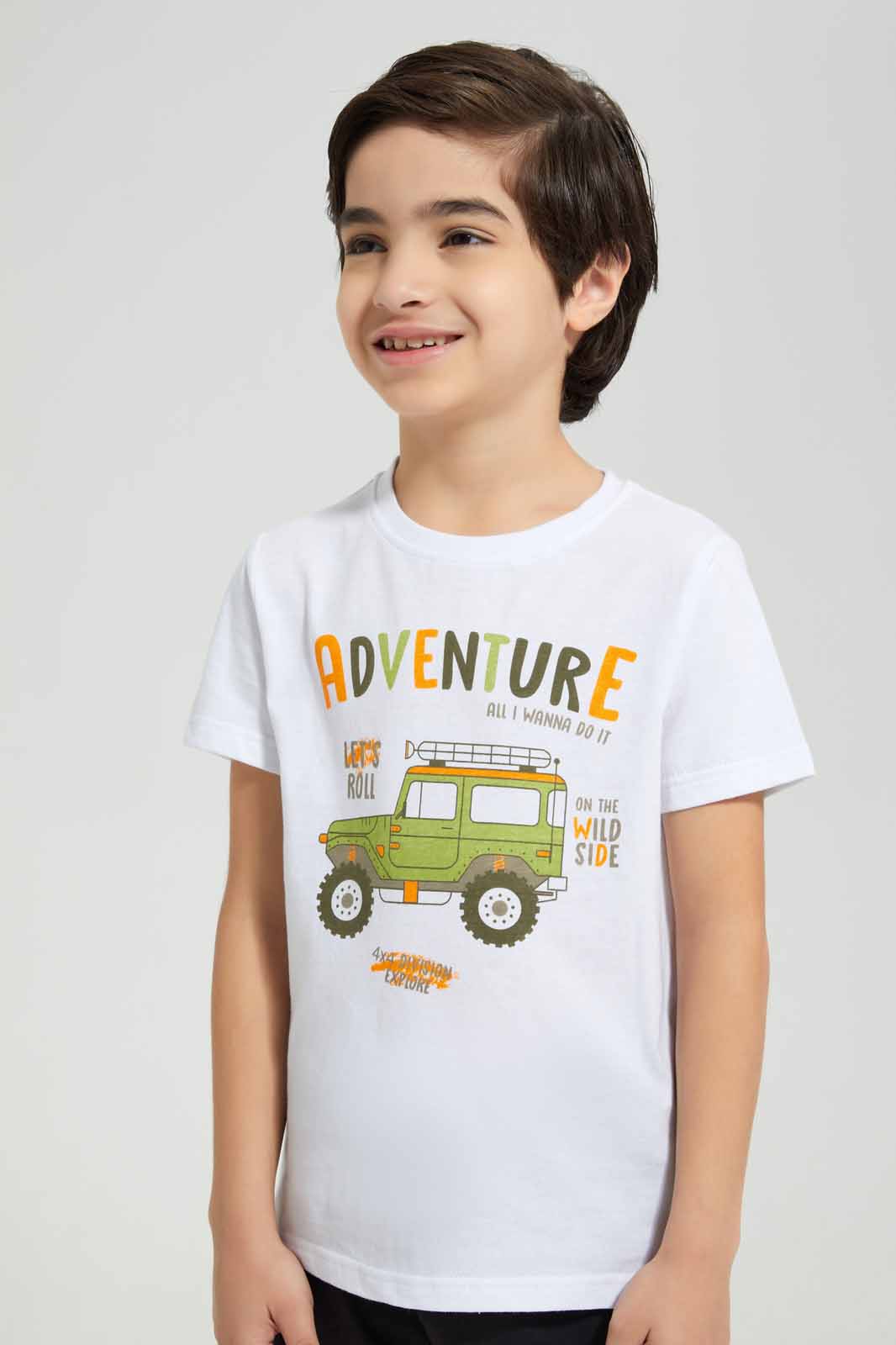 Redtag-White-Jeep-Print-T-Shirt-And-Short-Pyjama-BOY-Pyjama-Sets,-Category:Pyjama-Sets,-Colour:White,-Deals:New-In,-Filter:Boys-(2-to-8-Yrs),-New-In-BOY-APL,-Non-Sale,-Section:Boys-(0-to-14Yrs),-VLM,-W22O-Boys-2 to 8 Years
