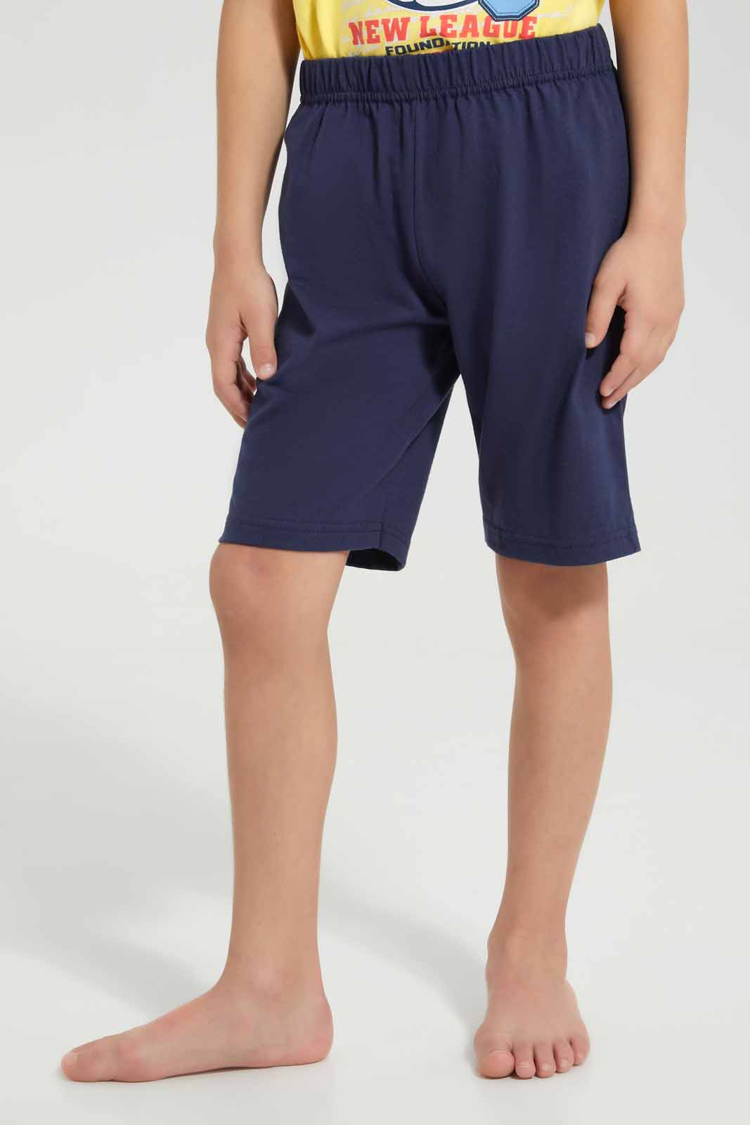Redtag-Yellow-Football-Print-T-Shirt-And-Short-Pyjama-BOY-Pyjama-Sets,-Category:Pyjama-Sets,-Colour:Yellow,-Deals:New-In,-Filter:Boys-(2-to-8-Yrs),-New-In-BOY-APL,-Non-Sale,-Section:Boys-(0-to-14Yrs),-VLM,-W22O-Boys-2 to 8 Years