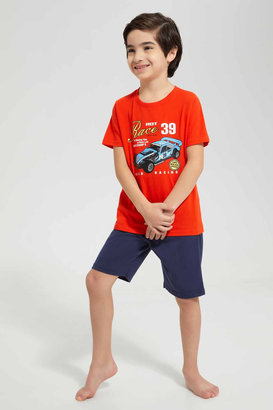 Redtag-Red-Race-Car-Print-T-Shirt-And-Short-Pyjama-BOY-Pyjama-Sets,-Category:Pyjama-Sets,-Colour:Red,-Deals:New-In,-Filter:Boys-(2-to-8-Yrs),-New-In-BOY-APL,-Non-Sale,-Section:Boys-(0-to-14Yrs),-VLM,-W22O-Boys-2 to 8 Years