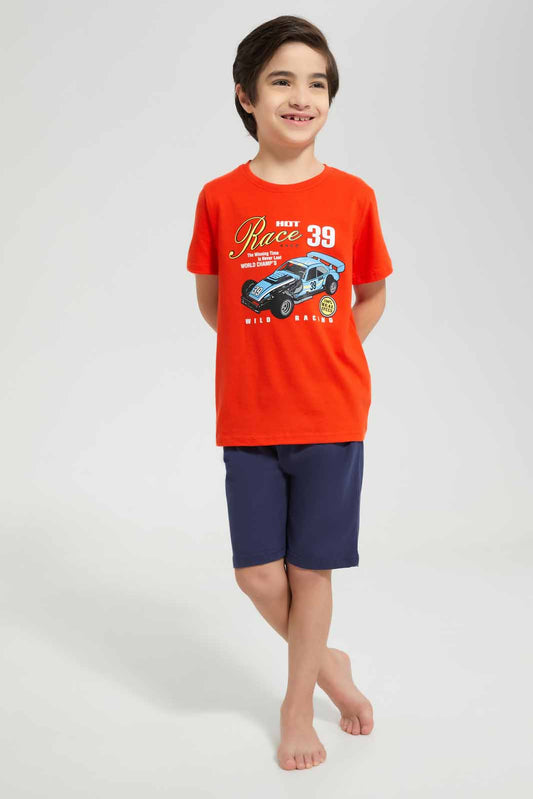 Redtag-Red-Race-Car-Print-T-Shirt-And-Short-Pyjama-BOY-Pyjama-Sets,-Category:Pyjama-Sets,-Colour:Red,-Deals:New-In,-Filter:Boys-(2-to-8-Yrs),-New-In-BOY-APL,-Non-Sale,-Section:Boys-(0-to-14Yrs),-VLM,-W22O-Boys-2 to 8 Years
