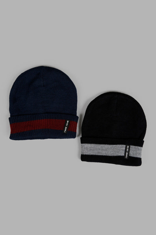 Redtag-Black-And-Navy-Stripe-Knitted-Cap-Set-Of-2-Category:Knitted-Accessories,-Colour:Assorted,-Filter:Men's-Accessories,-Men-Knitted-Accessories,-New-In,-New-In-Men-ACC,-Non-Sale,-Section:Men,-W22A-Men's-