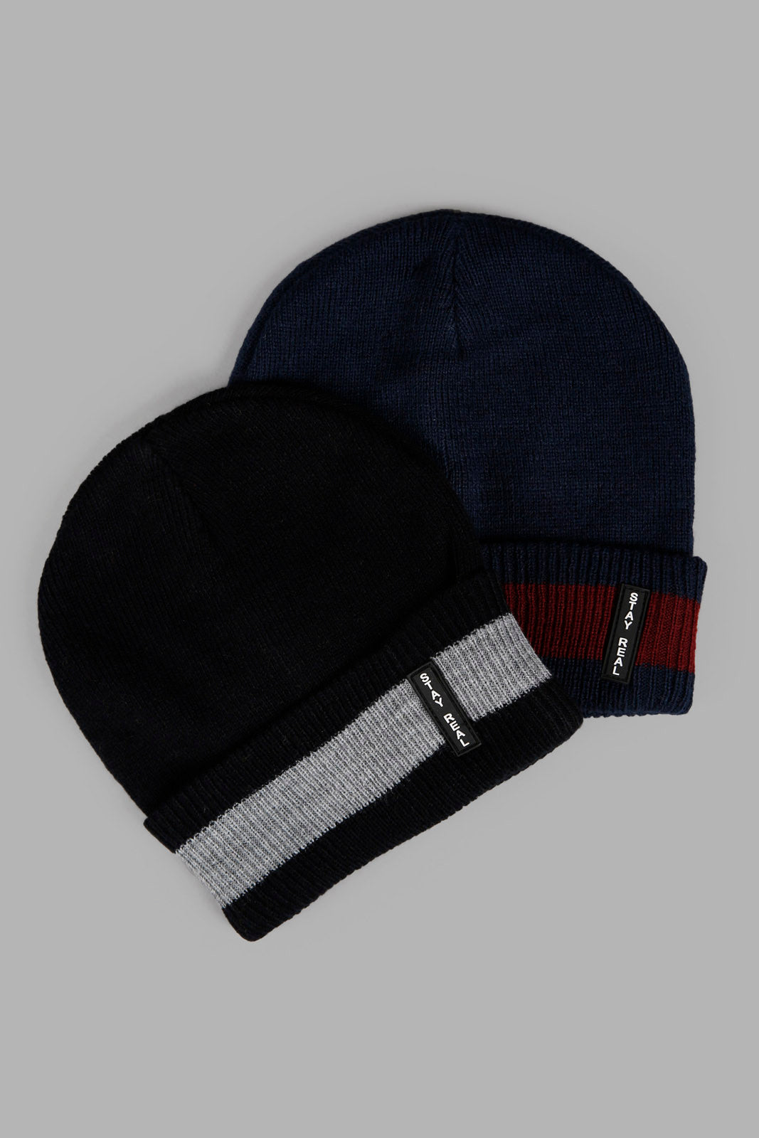 Redtag-Black-And-Navy-Stripe-Knitted-Cap-Set-Of-2-Category:Knitted-Accessories,-Colour:Assorted,-Filter:Men's-Accessories,-Men-Knitted-Accessories,-New-In,-New-In-Men-ACC,-Non-Sale,-Section:Men,-W22A-Men's-