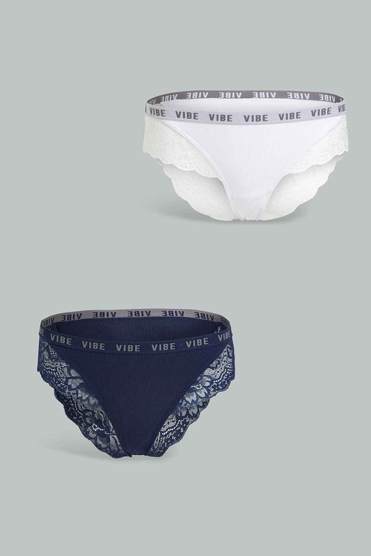 Navy And White Boyleg Brief Set For Women (Pack Of 2)