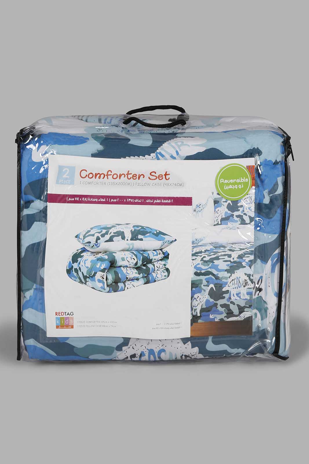 Redtag-Blue-Dinosaur-Print-2-Pc-Reversible-Comforter-Set-(Single-Size)-Category:Comforters,-Colour:Blue,-Deals:New-In,-Filter:Home-Bedroom,-HMW-BED-Comforters,-New-In-HMW-BED,-Non-Sale,-Section:Homewares,-W22A-Home-Bedroom-