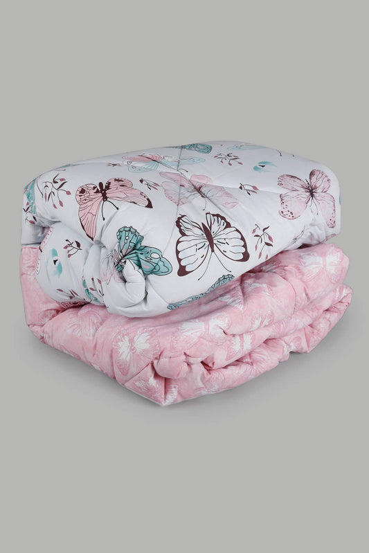 Redtag-Pink-Butterfly-Print-2-Pc-Reversible-Comforter-Set-(Single-Size)-Category:Comforters,-Colour:Pink,-Deals:New-In,-Filter:Home-Bedroom,-HMW-BED-Comforters,-New-In-HMW-BED,-Non-Sale,-Section:Homewares,-W22A-Home-Bedroom-