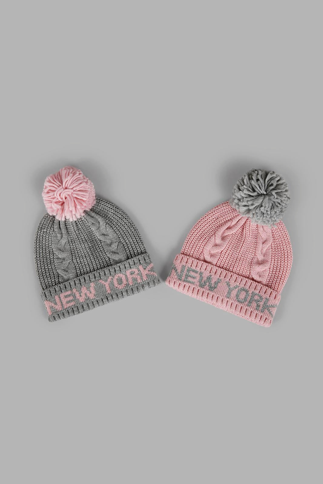Redtag-Assorted-Grey-Set-Of-2-Knitted-Cap-Category:Knitted-Accessories,-Colour:Assorted,-Filter:Girls-Accessories,-GIR-Knitted-Accessories,-New-In,-New-In-GIR-ACC,-Non-Sale,-Section:Girls-(0-to-14Yrs),-W22A-Girls-