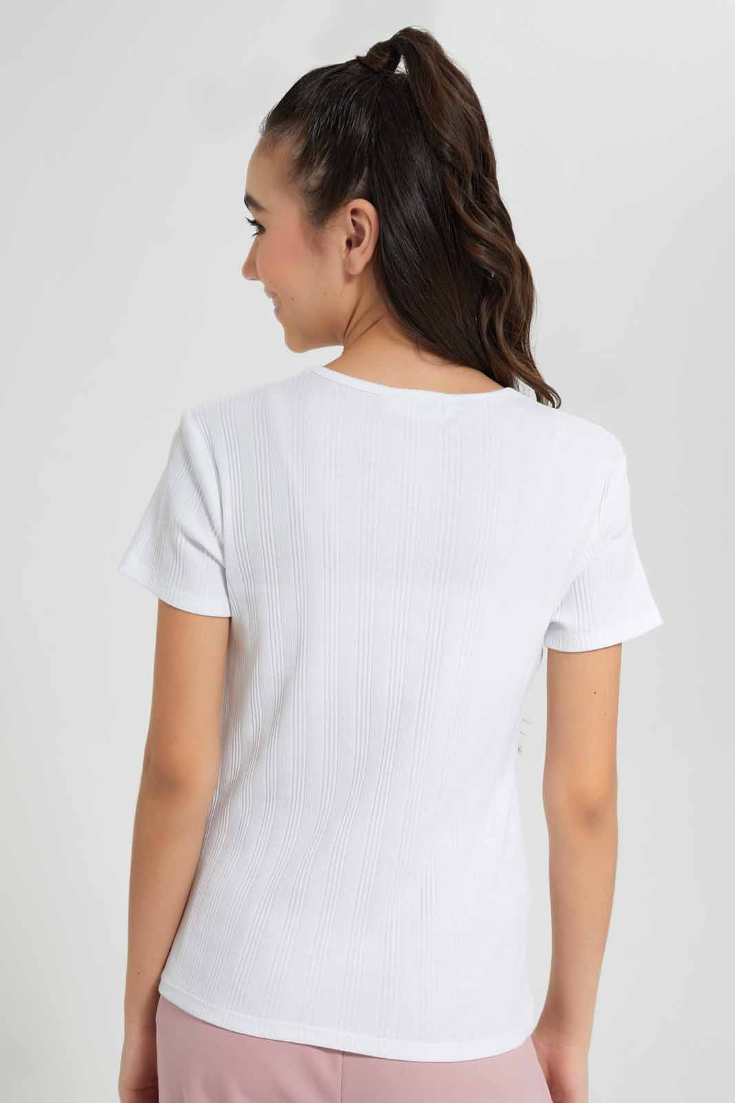 Redtag-White-Rib-T-Shirts-Category:T-Shirts,-Colour:White,-Deals:New-In,-Filter:Senior-Girls-(9-to-14-Yrs),-GSR-T-Shirts,-New-In-GSR-APL,-Non-Sale,-Section:Girls-(0-to-14Yrs),-TBL,-W22A-Senior-Girls-9 to 14 Years