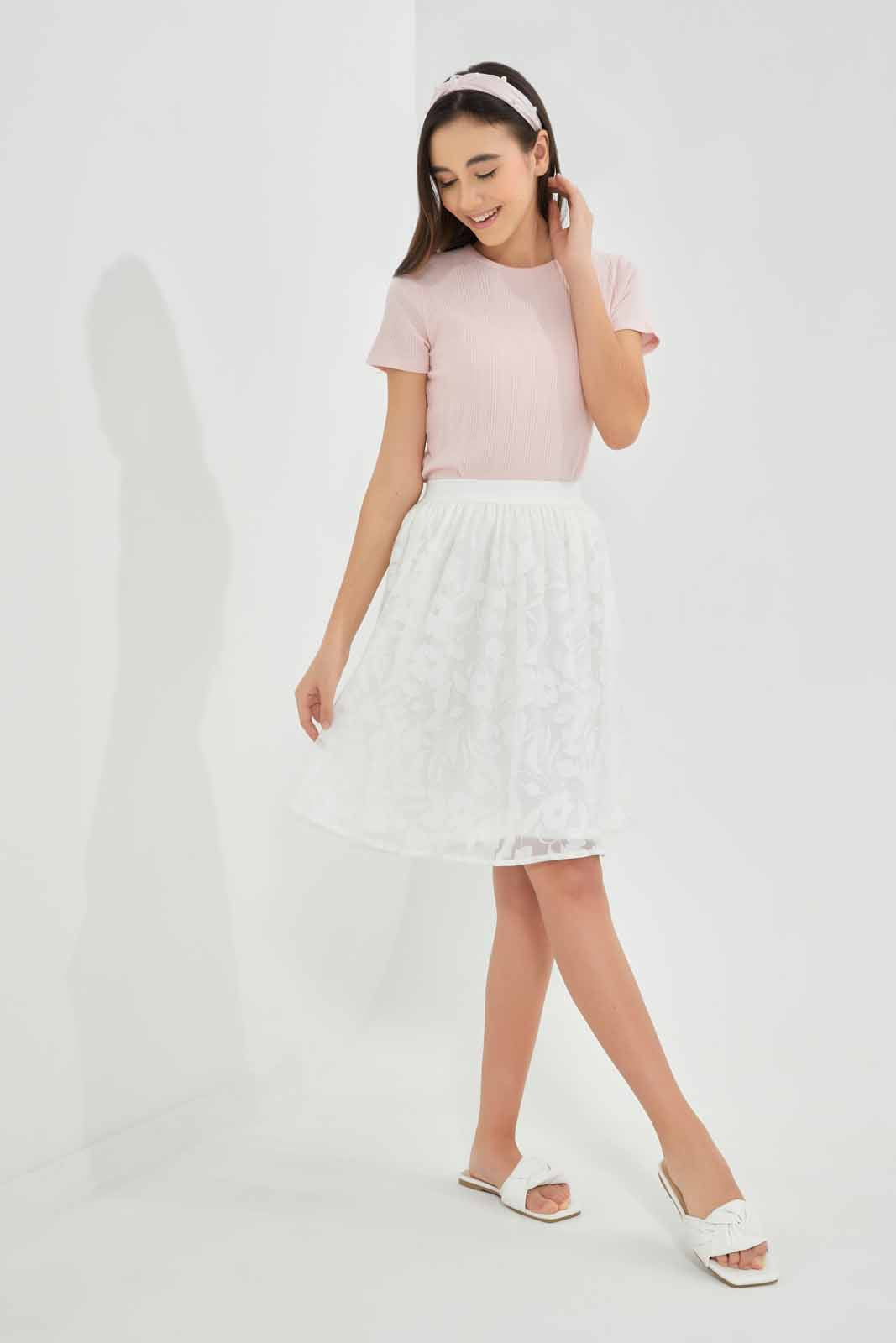 Redtag-Pink-Rib-T-Shirt-Category:T-Shirts,-Colour:Apricot,-Deals:New-In,-Filter:Senior-Girls-(9-to-14-Yrs),-GSR-T-Shirts,-New-In-GSR-APL,-Non-Sale,-Section:Girls-(0-to-14Yrs),-TBL,-W22A-Senior-Girls-9 to 14 Years