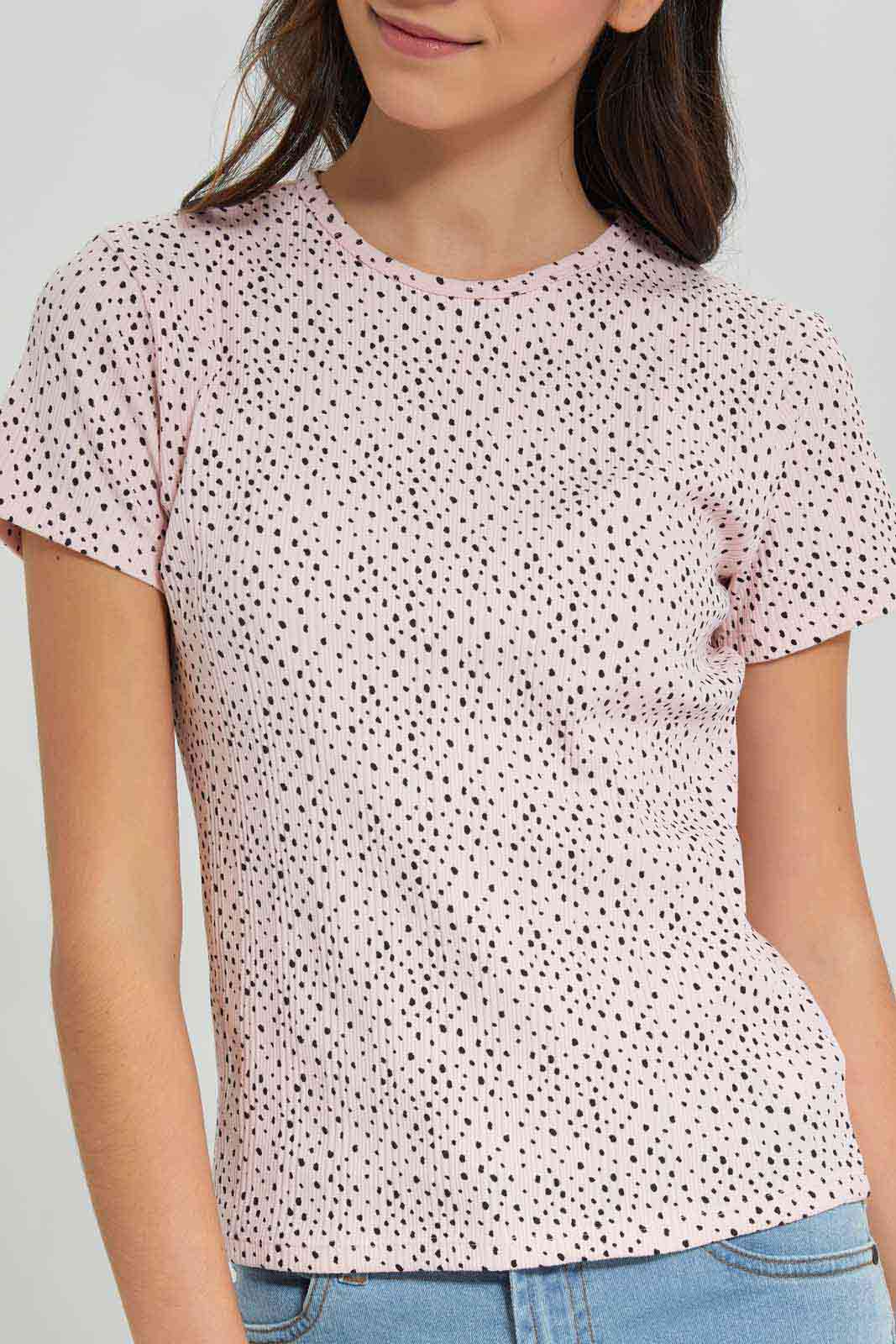 Redtag-Pink/Black-Polka-Dots-Rib-T-Shirts-Category:T-Shirts,-Colour:Assorted,-Deals:New-In,-Filter:Senior-Girls-(8-to-14-Yrs),-GSR-T-Shirts,-New-In-GSR-APL,-Non-Sale,-Section:Girls-(0-to-14Yrs),-TBL,-W22A-Senior-Girls-9 to 14 Years