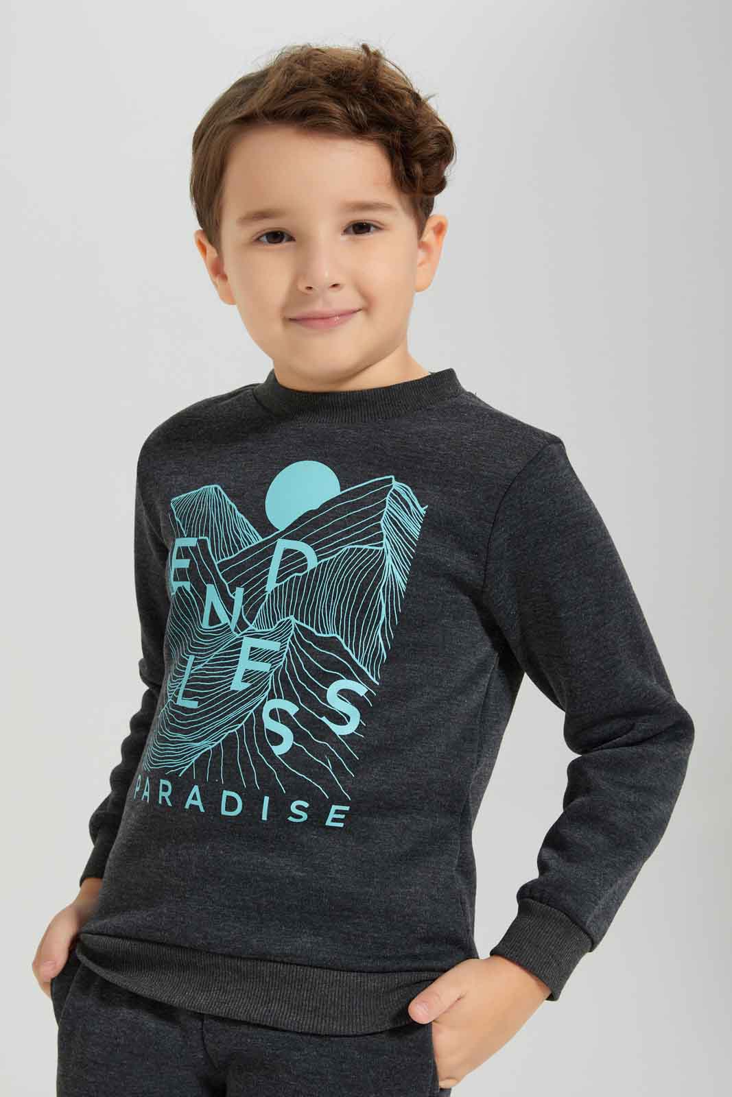 Redtag-Charcoal-Crew-Neck-Dinosaur-Print-Sweat-With-Jog-Pant-BOY-Jog-Sets,-Category:Jog-Sets,-Colour:Charcoal,-Deals:New-In,-Dept:Boys,-Filter:Boys-(2-to-8-Yrs),-New-In-BOY-APL,-Non-Sale,-Section:Boys-(0-to-14Yrs),-W22B-Boys-2 to 8 Years