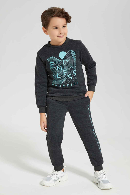 Redtag-Charcoal-Crew-Neck-Dinosaur-Print-Sweat-With-Jog-Pant-BOY-Jog-Sets,-Category:Jog-Sets,-Colour:Charcoal,-Deals:New-In,-Dept:Boys,-Filter:Boys-(2-to-8-Yrs),-New-In-BOY-APL,-Non-Sale,-Section:Boys-(0-to-14Yrs),-W22B-Boys-2 to 8 Years