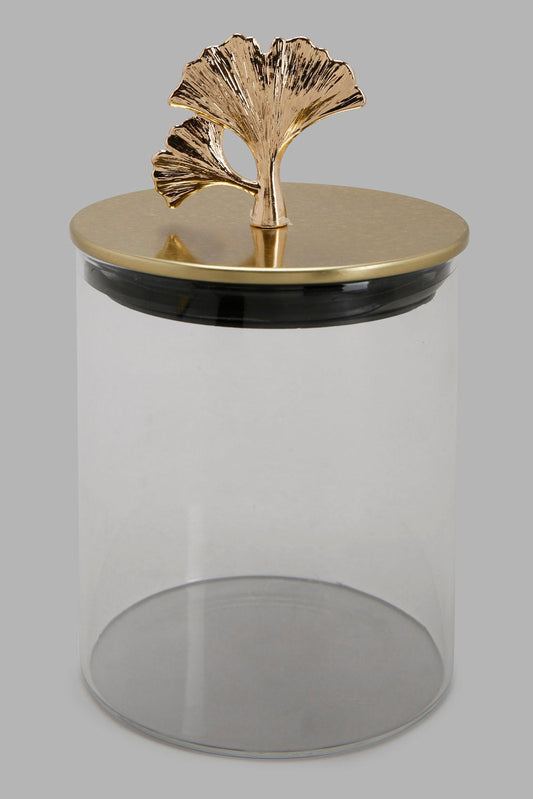Redtag-Gold-Clear-Borosilicate-Glass-Jar-With-Metal-Lid-(Small)-Category:0,-Colour:Gold,-Deals:New-In,-Filter:Home-Dining,-HMW-DIN-Storage,-New-In-HMW-DIN,-Non-Sale,-Section:Homewares,-W22A-Home-Dining-