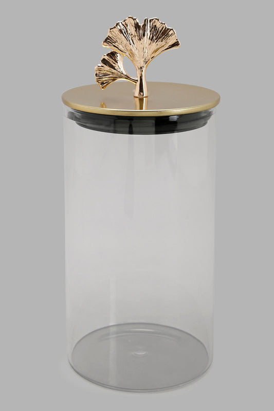 Redtag-Gold-Clear-Borosilicate-Glass-Jar-With-Metal-Lid-(Medium)-Category:0,-Colour:Gold,-Deals:New-In,-Filter:Home-Dining,-HMW-DIN-Storage,-New-In-HMW-DIN,-Non-Sale,-Section:Homewares,-W22A-Home-Dining-