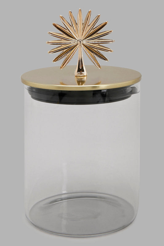 Redtag-Gold-Clear-Borosilicate-Glass-Jar-With-Metal-Lid-(Small)-Category:0,-Colour:Gold,-Deals:New-In,-Filter:Home-Dining,-HMW-DIN-Storage,-New-In-HMW-DIN,-Non-Sale,-Section:Homewares,-W22A-Home-Dining-