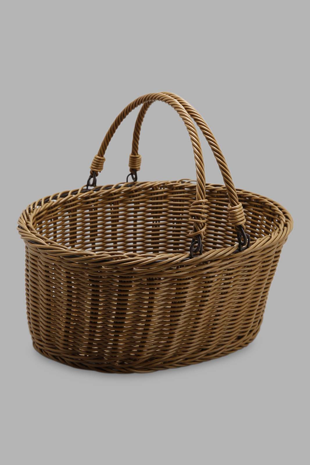 Redtag-Brown-Oval-Woven-Basket-With-Handles-Category:Kitchen-Baskets,-Colour:Brown,-Deals:New-In,-Filter:Home-Dining,-HMW-DIN-Kitchen-Accessories,-New-In-HMW-DIN,-Non-Sale,-Section:Homewares,-W22A-Home-Dining-