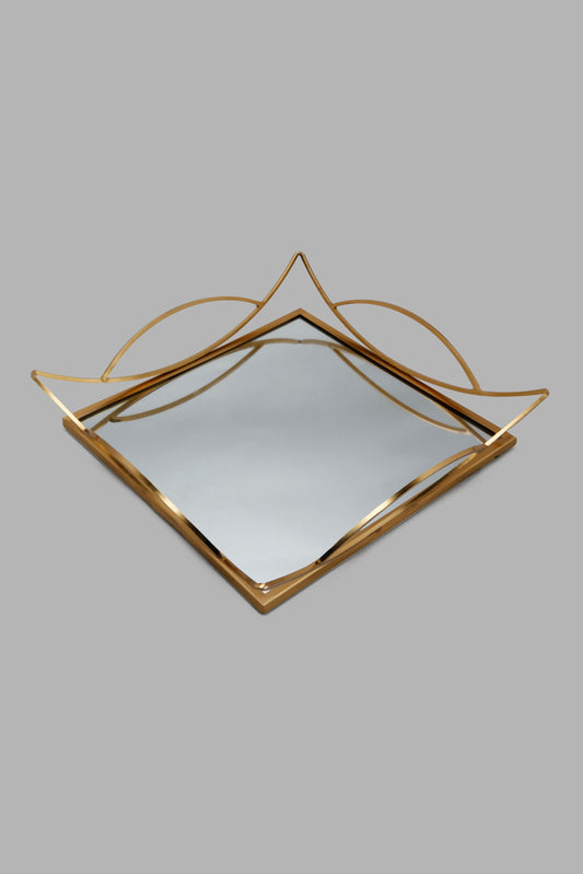 Redtag-Gold-Square-Metal-Tray-With-Mirror-Category:Artefact,-Colour:Gold,-Deals:New-In,-Filter:Home-Decor,-HMW-HOM-Decorative-Accessories,-New-In-HMW-HOM,-Non-Sale,-Section:Homewares,-W22A-Home-Decor-