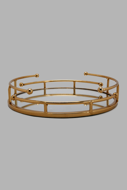 Redtag-Gold-Round-Metal-Tray-With-Mirror-Category:Artefact,-Colour:Gold,-Deals:New-In,-Filter:Home-Decor,-HMW-HOM-Decorative-Accessories,-New-In-HMW-HOM,-Non-Sale,-Section:Homewares,-W22A-Home-Decor-