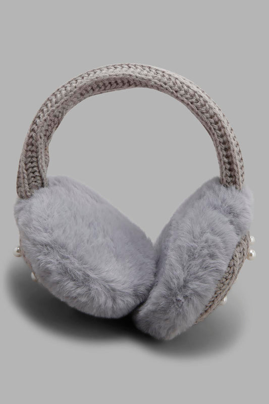 Redtag-Grey-Pearl-Embellished-Earmuff-Category:Knitted-Accessories,-Colour:Grey,-Filter:Women's-Accessories,-New-In,-New-In-Women-ACC,-Non-Sale,-Section:Women,-W22A,-Women-Knitted-Accessories-Women-