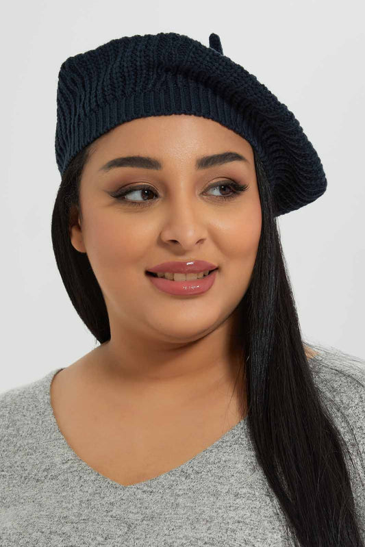 Women Grey and Navy Knitted Cap Set (2 Piece)