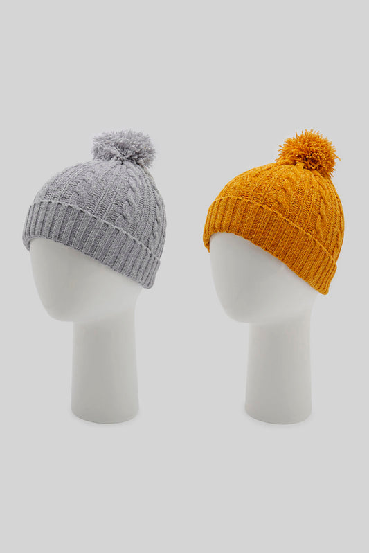 Redtag-White-&-Beige-Embellished-Set-Of-2-Knitted-Cap-Category:Knitted-Accessories,-Colour:Assorted,-Filter:Women's-Accessories,-New-In,-New-In-Women-ACC,-Non-Sale,-Section:Women,-W22A,-Women-Knitted-Accessories-Women-