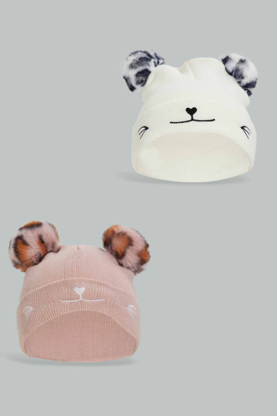 Redtag-Multi-Colour-Set-Of-2-Knitted-Cap-Category:Knitted-Accessories,-Colour:Assorted,-Dept:Girls,-Filter:Girls-Accessories,-GIR-Knitted-Accessories,-New-In,-New-In-GIR-ACC,-Non-Sale,-Section:Girls-(0-to-14Yrs),-W22A-Girls-