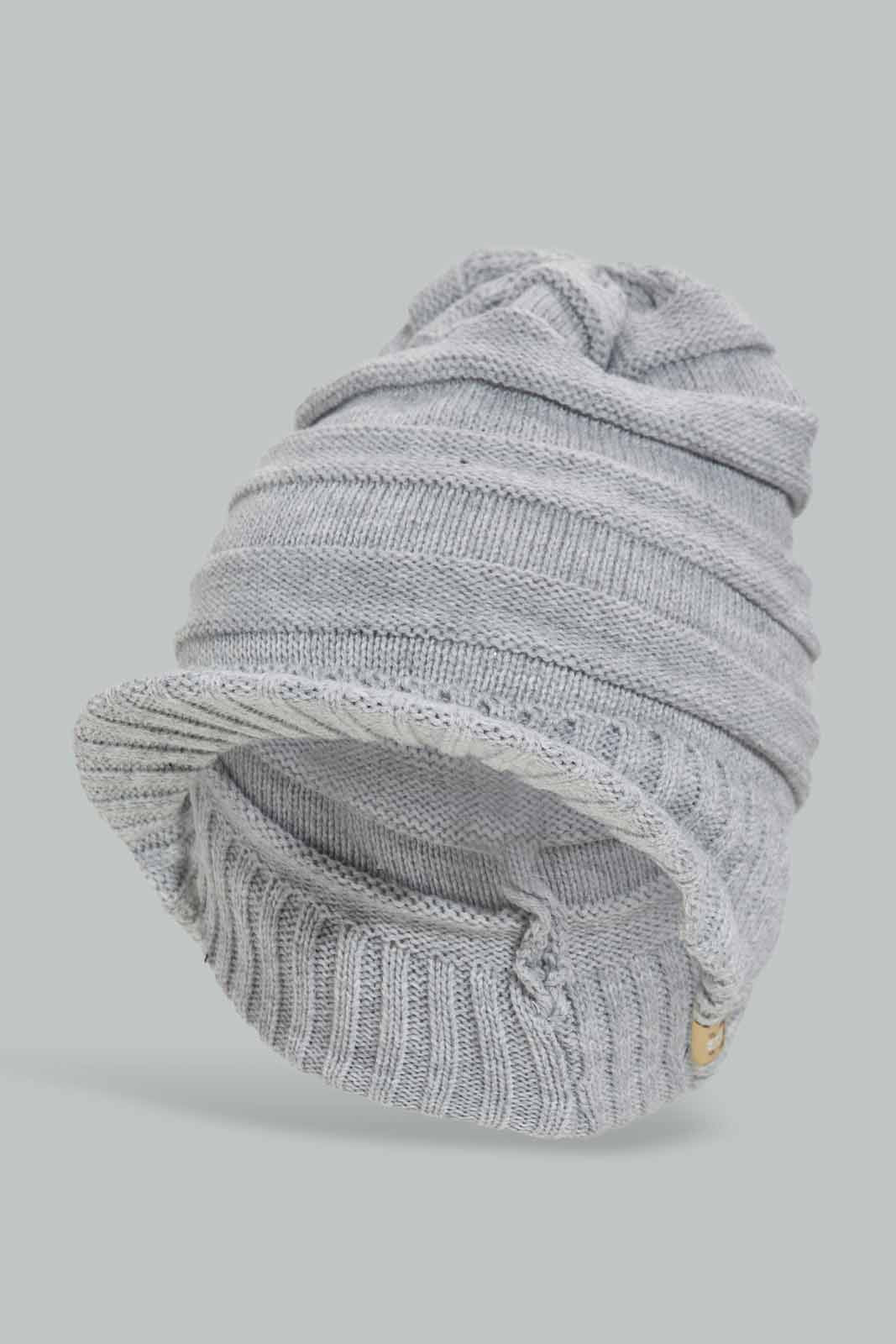 Redtag-Grey-Knitted-Brim-Cap-BOY-Caps-&-Hats,-Category:Caps-&-Hats,-Colour:Grey,-Dept:Boys,-Filter:Boys-Accessories,-New-In,-New-In-BOY-ACC,-Non-Sale,-Section:Boys-(0-to-14Yrs),-W22A-Boys-