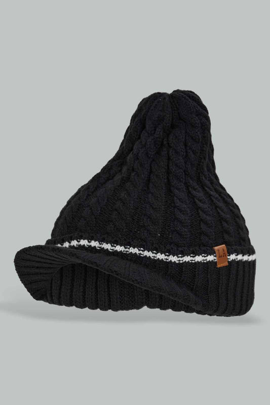Redtag-Black-Knitted-Brim-Cap-BOY-Caps-&-Hats,-Category:Caps-&-Hats,-Colour:Black,-Dept:Boys,-Filter:Boys-Accessories,-New-In,-New-In-BOY-ACC,-Non-Sale,-Section:Boys-(0-to-14Yrs),-W22A-Boys-