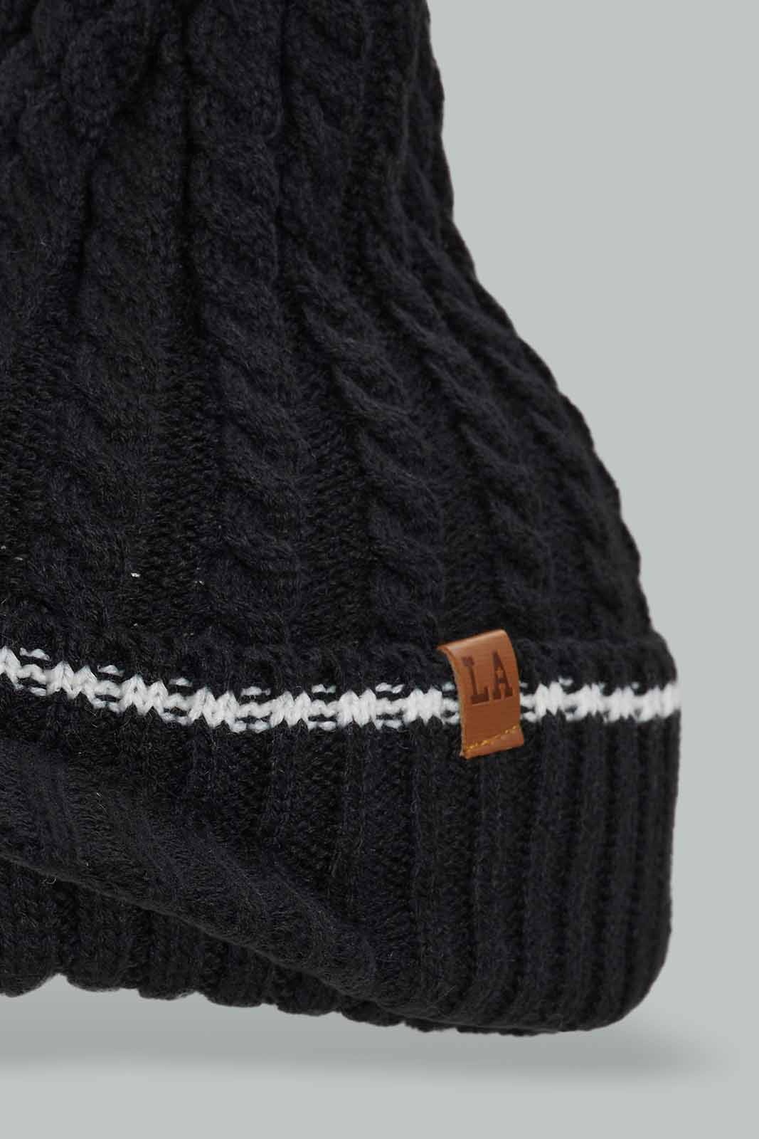 Redtag-Black-Knitted-Brim-Cap-BOY-Caps-&-Hats,-Category:Caps-&-Hats,-Colour:Black,-Dept:Boys,-Filter:Boys-Accessories,-New-In,-New-In-BOY-ACC,-Non-Sale,-Section:Boys-(0-to-14Yrs),-W22A-Boys-