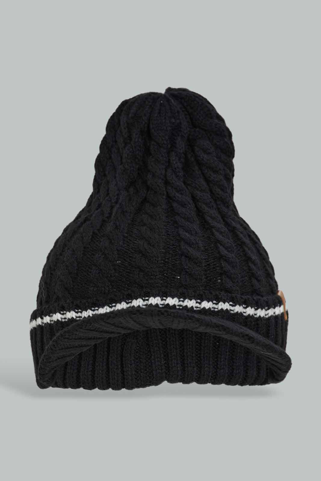 Redtag-Black-Knitted-Brim-Cap-BOY-Caps-&-Hats,-Category:Caps-&-Hats,-Colour:Black,-Dept:Boys,-Filter:Boys-Accessories,-New-In,-New-In-BOY-ACC,-Non-Sale,-Section:Boys-(0-to-14Yrs),-W22A-Boys-