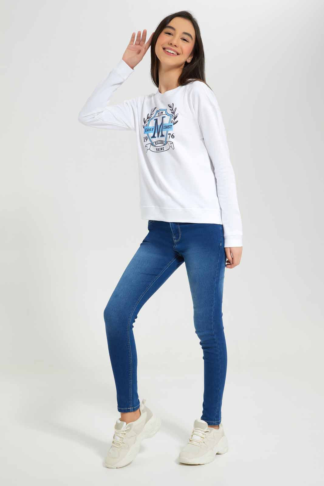 Redtag-White-Basic-Sweatshirts-Category:Sweatshirts,-Colour:White,-Deals:New-In,-Filter:Senior-Girls-(8-to-14-Yrs),-GSR-Sweatshirts,-New-In-GSR-APL,-Non-Sale,-Section:Girls-(0-to-14Yrs),-TBL,-W22A-Senior-Girls-9 to 14 Years