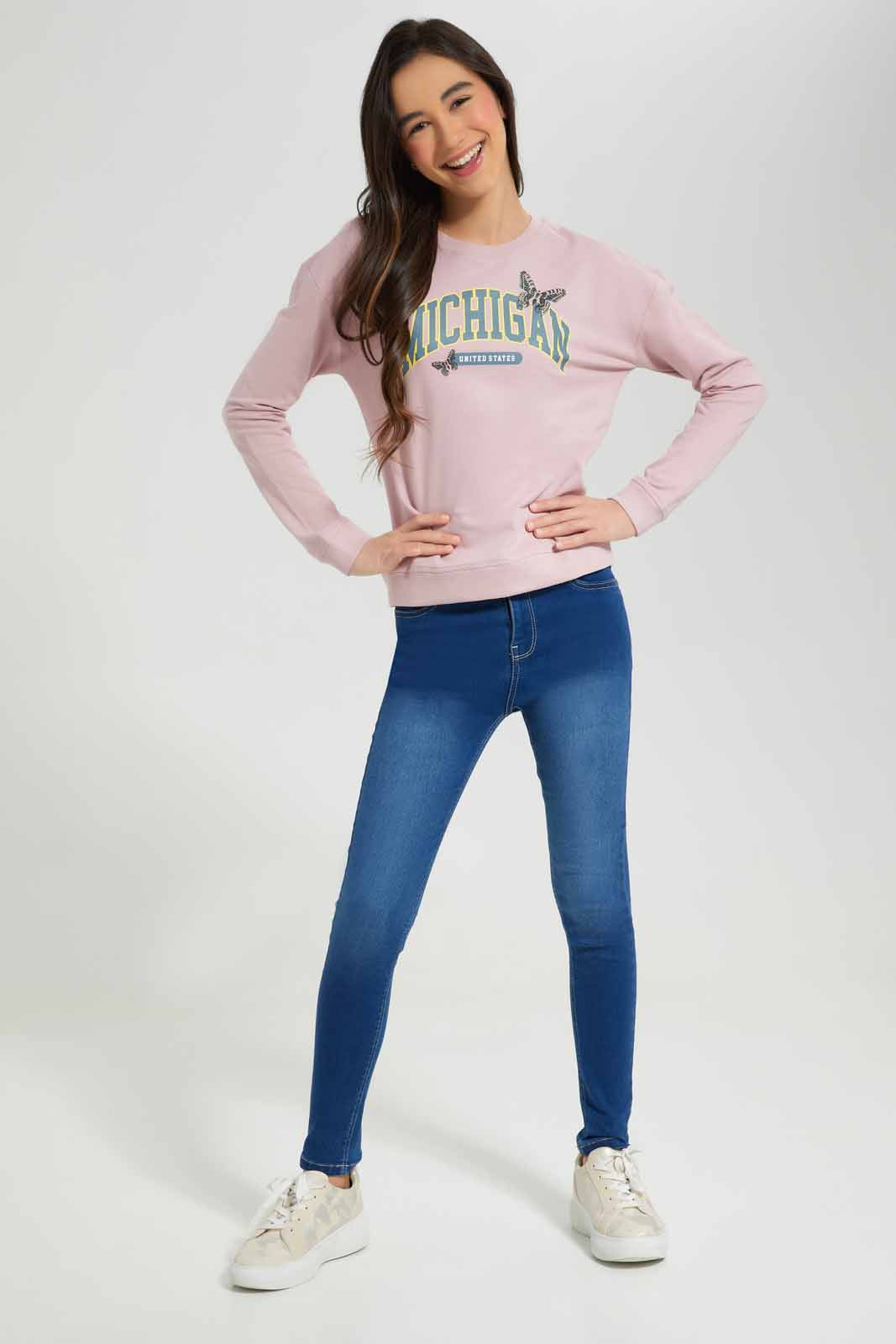 Redtag-Pink-Basic-Sweatshirts-Category:Sweatshirts,-Colour:Apricot,-Deals:New-In,-Filter:Senior-Girls-(8-to-14-Yrs),-GSR-Sweatshirts,-New-In-GSR-APL,-Non-Sale,-Section:Girls-(0-to-14Yrs),-TBL,-W22A-Senior-Girls-9 to 14 Years