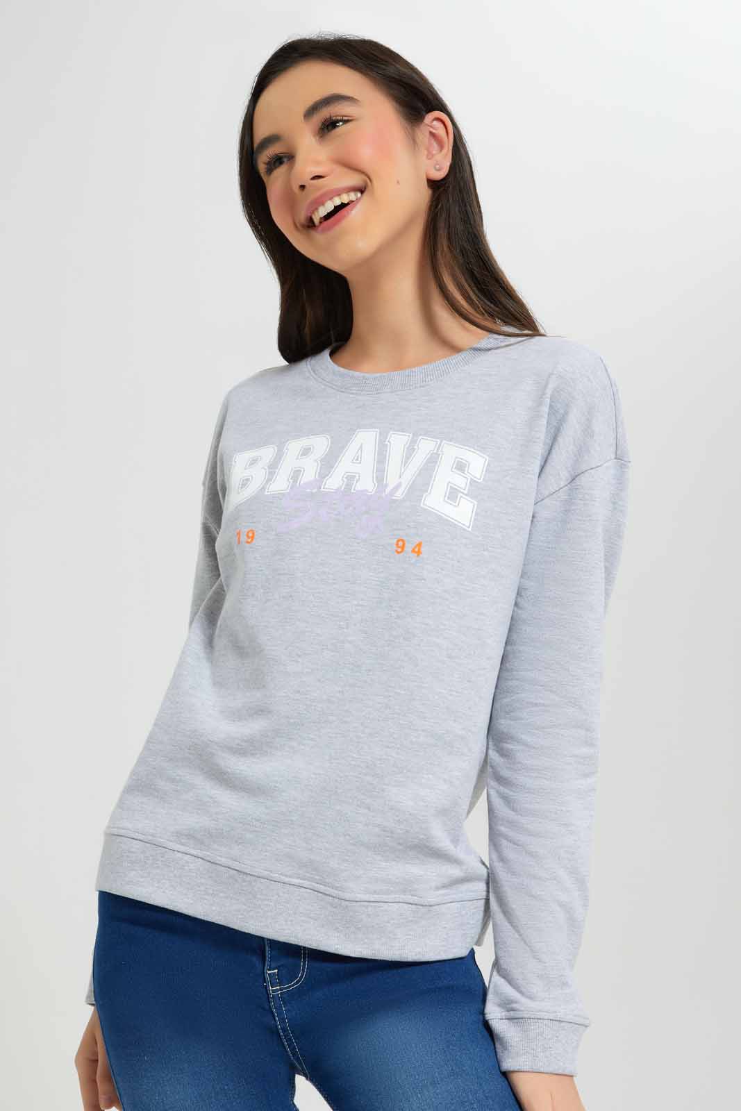 Redtag-Grey-Melange-Basic-Sweatshirts-Category:Sweatshirts,-Colour:Grey,-Deals:New-In,-Filter:Senior-Girls-(8-to-14-Yrs),-GSR-Sweatshirts,-New-In-GSR-APL,-Non-Sale,-Section:Girls-(0-to-14Yrs),-TBL,-W22A-Senior-Girls-9 to 14 Years