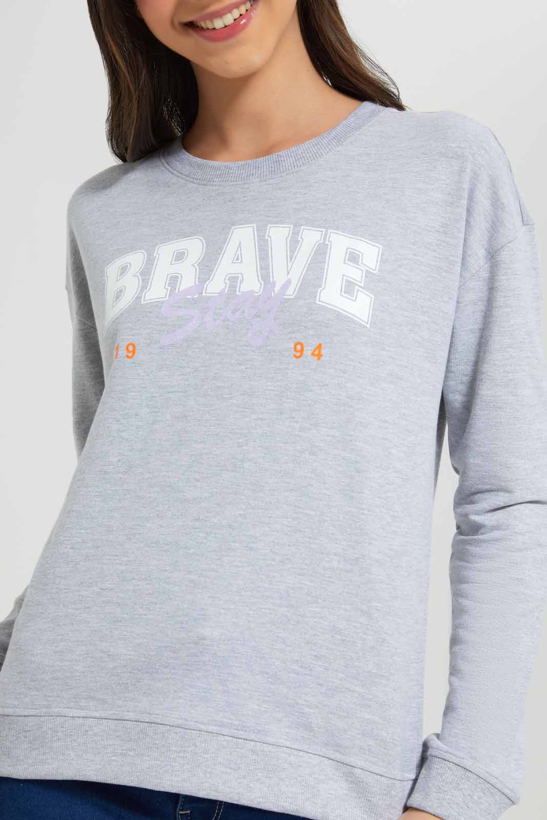 Redtag-Grey-Melange-Basic-Sweatshirts-Category:Sweatshirts,-Colour:Grey,-Deals:New-In,-Filter:Senior-Girls-(8-to-14-Yrs),-GSR-Sweatshirts,-New-In-GSR-APL,-Non-Sale,-Section:Girls-(0-to-14Yrs),-TBL,-W22A-Senior-Girls-9 to 14 Years