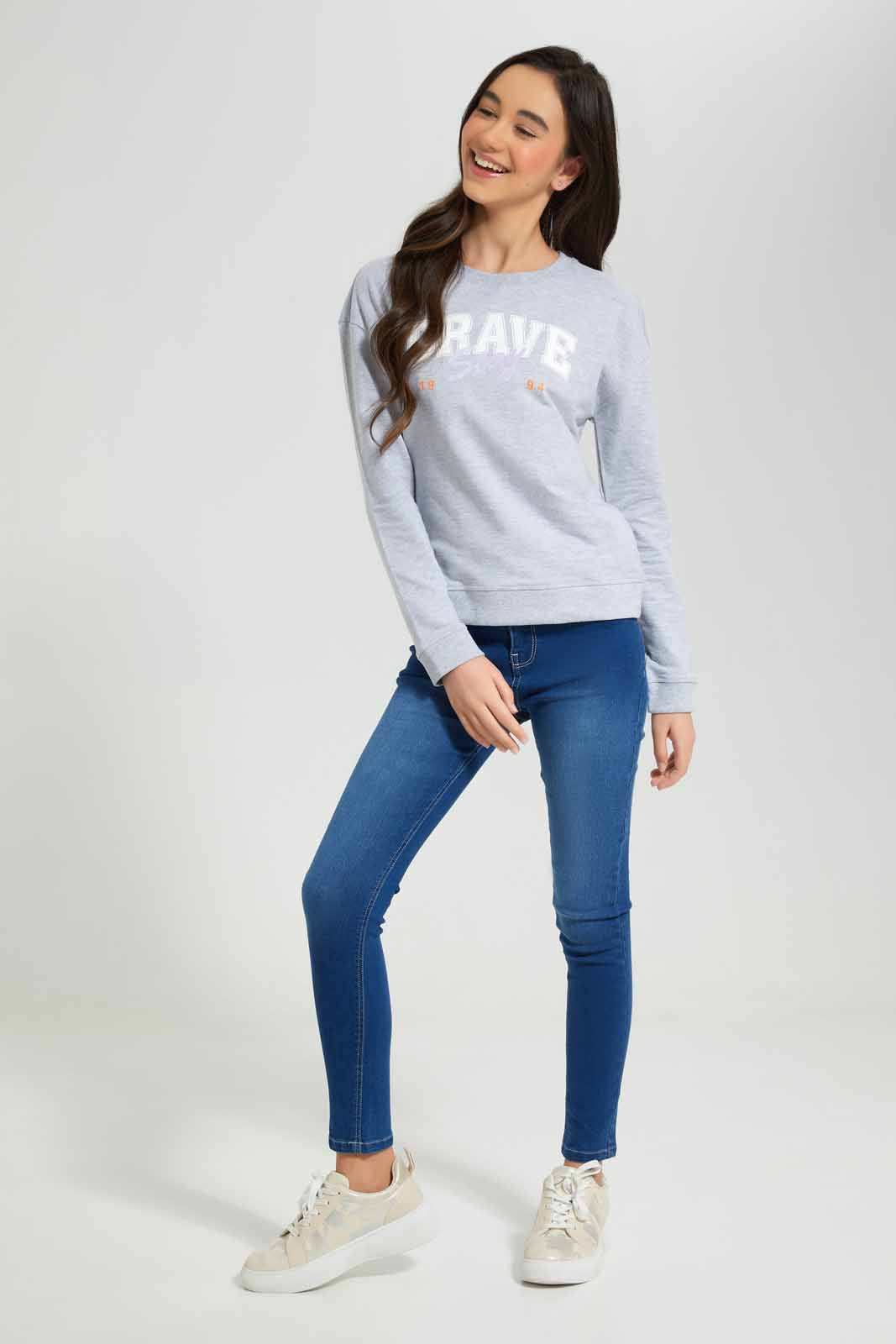 Redtag-Grey-Melange-Basic-Sweatshirts-Category:Sweatshirts,-Colour:Grey,-Deals:New-In,-Filter:Senior-Girls-(8-to-14-Yrs),-GSR-Sweatshirts,-New-In-GSR-APL,-Non-Sale,-Section:Girls-(0-to-14Yrs),-TBL,-W22A-Senior-Girls-9 to 14 Years
