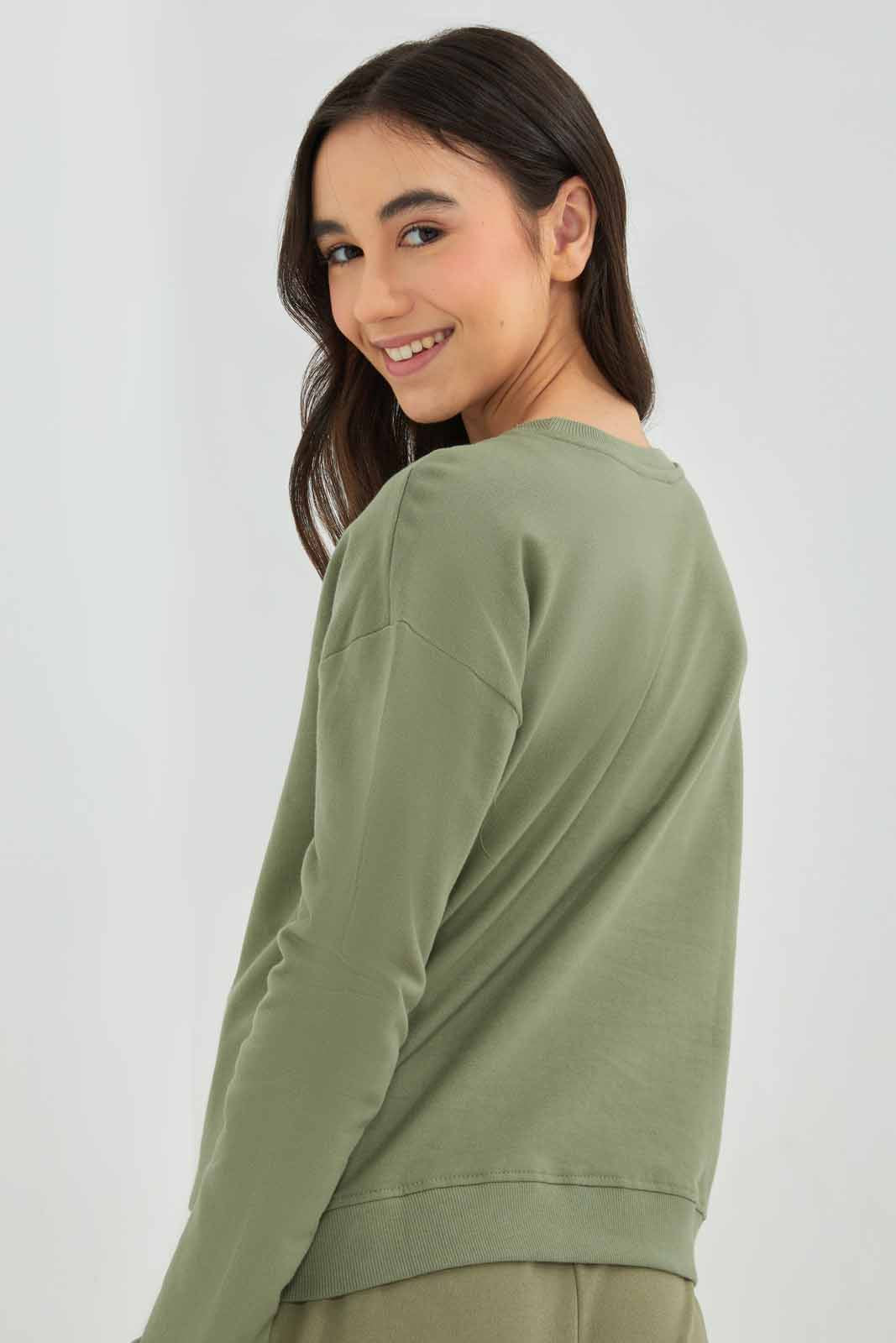 Redtag-Olive-Basic-Sweatshirts-Category:Sweatshirts,-Colour:Olive,-Deals:New-In,-Filter:Senior-Girls-(8-to-14-Yrs),-GSR-Sweatshirts,-NDAY,-New-In-GSR-APL,-Non-Sale,-Section:Girls-(0-to-14Yrs),-TBL,-W22A-Senior-Girls-9 to 14 Years