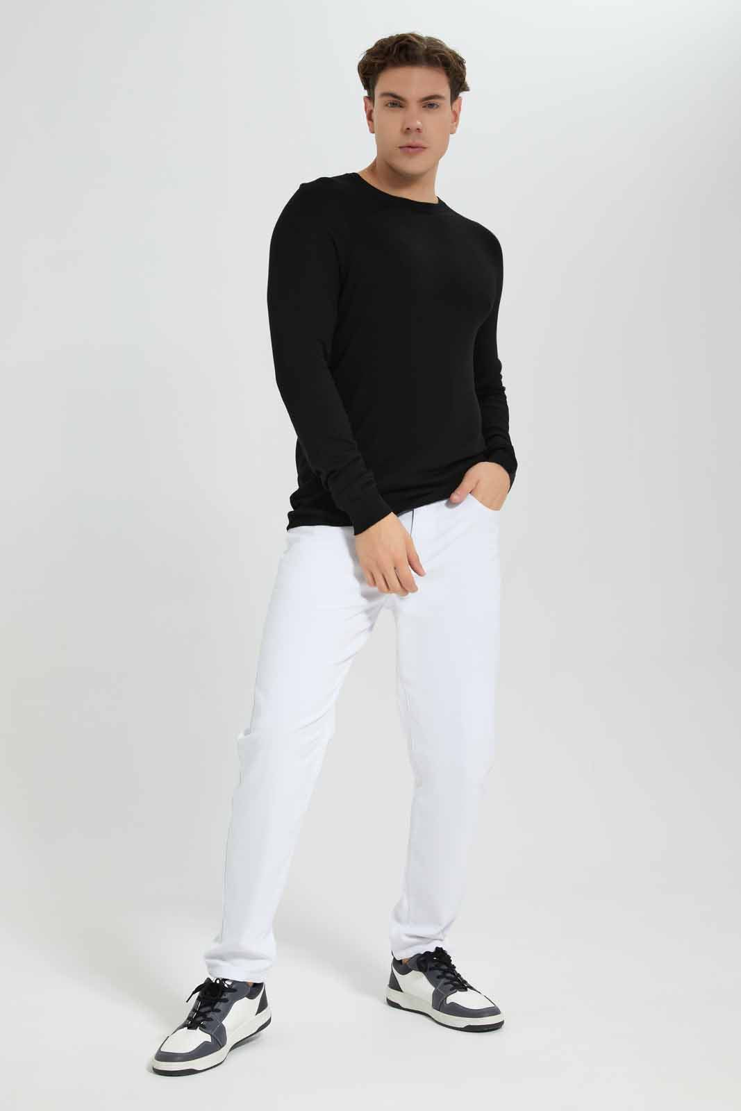 Redtag-Black-Crew-Neck-Sweater-Category:Cardigans,-Colour:Black,-Deals:New-In,-Filter:Men's-Clothing,-Men-Cardigans,-New-In-Men-APL,-Non-Sale,-Section:Men,-TBL,-W22B-Men's-