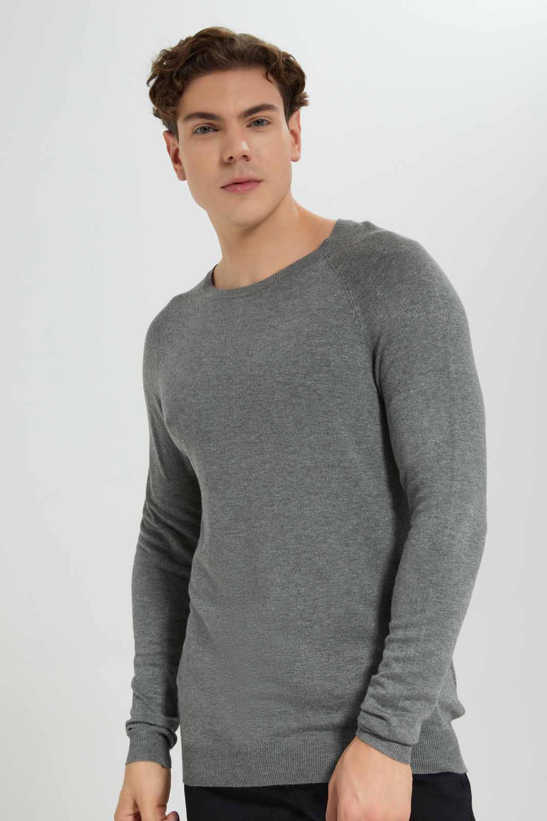 Redtag-Charcoal-Crew-Neck-Sweater-Category:Cardigans,-Colour:Charcoal,-Deals:New-In,-Filter:Men's-Clothing,-Men-Cardigans,-New-In-Men-APL,-Non-Sale,-Section:Men,-TBL,-W22B-Men's-