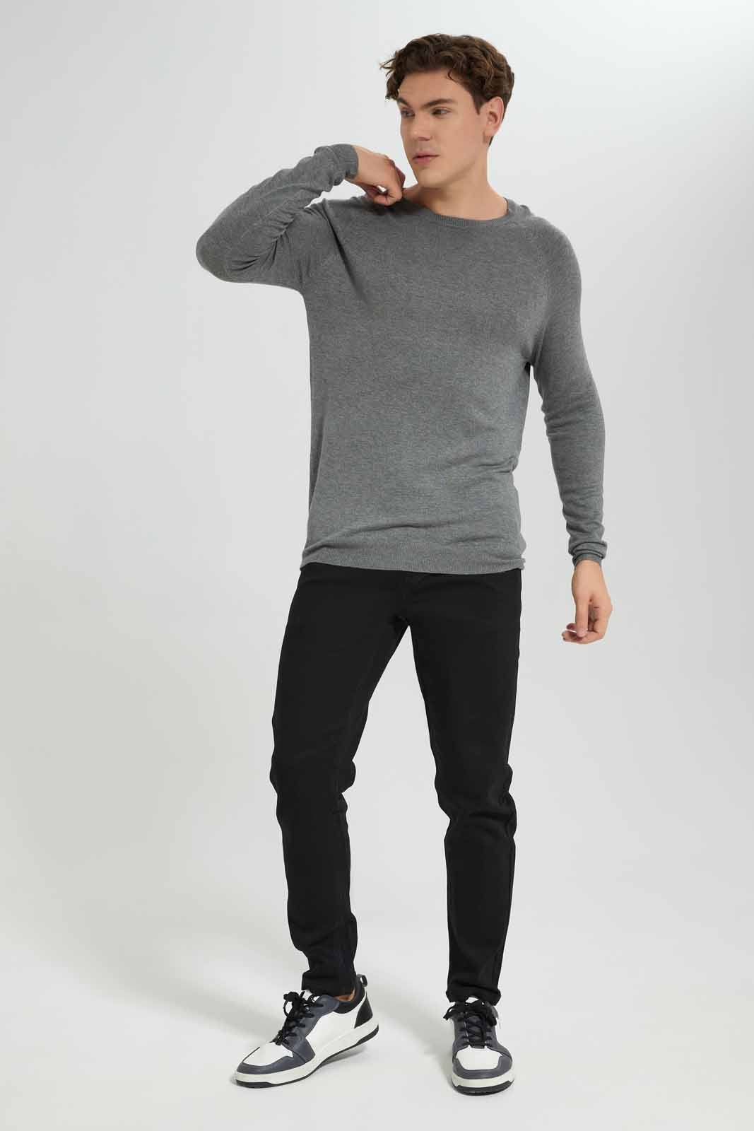 Redtag-Charcoal-Crew-Neck-Sweater-Category:Cardigans,-Colour:Charcoal,-Deals:New-In,-Filter:Men's-Clothing,-Men-Cardigans,-New-In-Men-APL,-Non-Sale,-Section:Men,-TBL,-W22B-Men's-