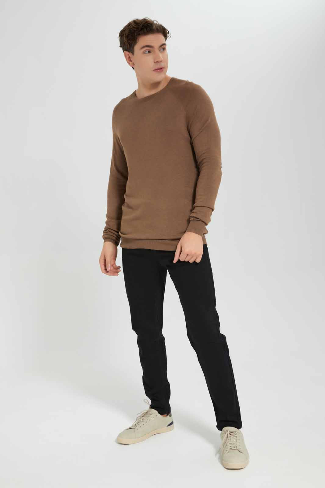 Redtag-Brown-Crew-Neck-Sweater-Category:Cardigans,-Colour:Brown,-Deals:New-In,-Filter:Men's-Clothing,-Men-Cardigans,-New-In-Men-APL,-Non-Sale,-Section:Men,-TBL,-W22B-Men's-