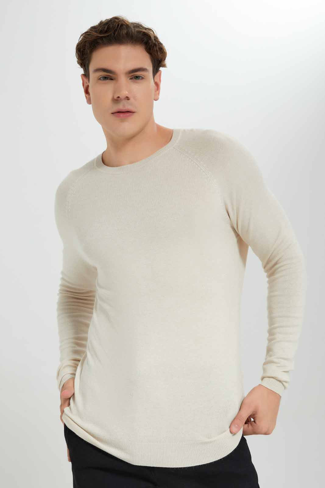 Redtag-Ecru-Crew-Neck-Sweater-Category:Cardigans,-Colour:Ecru,-Deals:New-In,-Filter:Men's-Clothing,-Men-Cardigans,-New-In-Men-APL,-Non-Sale,-Section:Men,-TBL,-W22B-Men's-