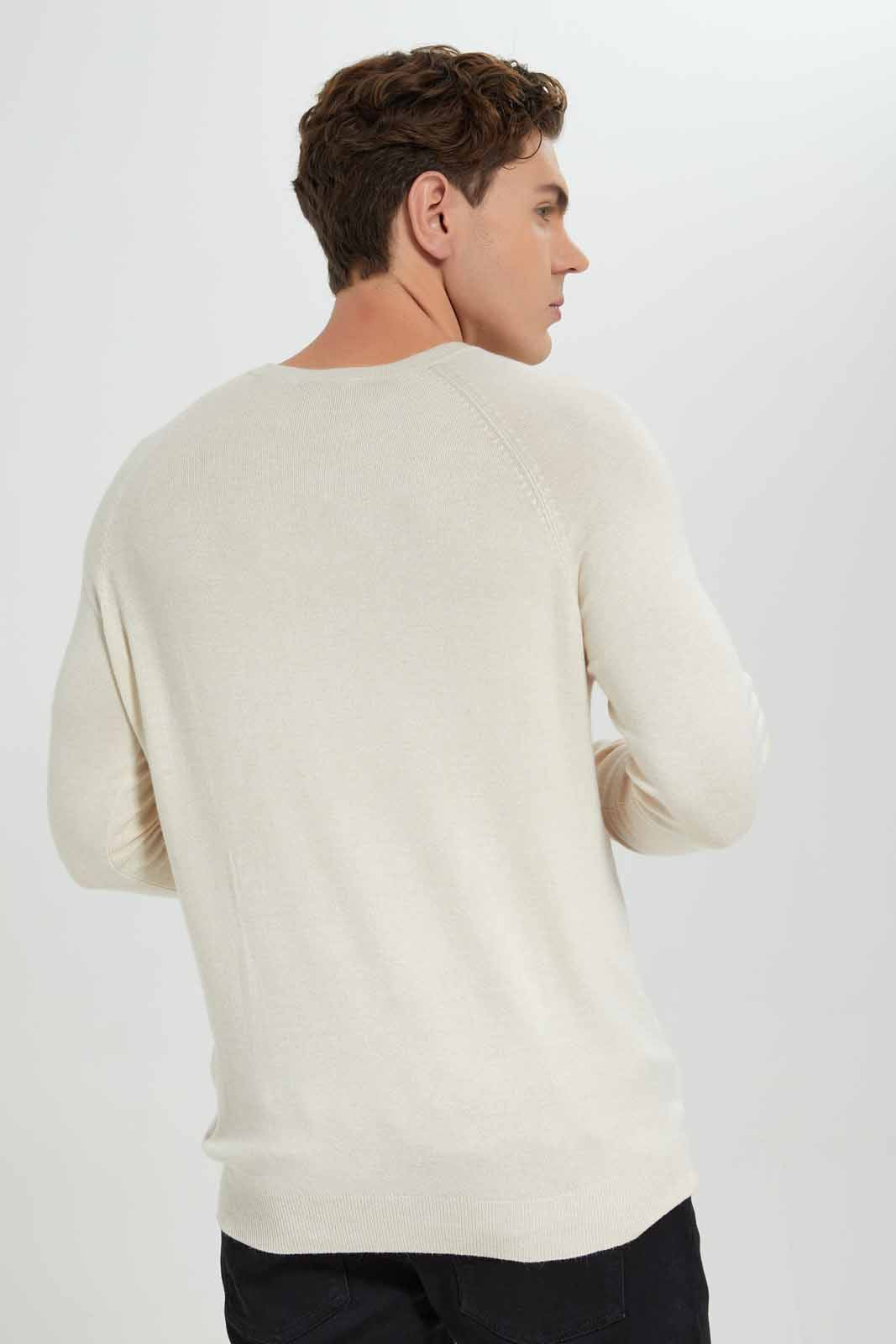 Redtag-Ecru-Crew-Neck-Sweater-Category:Cardigans,-Colour:Ecru,-Deals:New-In,-Filter:Men's-Clothing,-Men-Cardigans,-New-In-Men-APL,-Non-Sale,-Section:Men,-TBL,-W22B-Men's-
