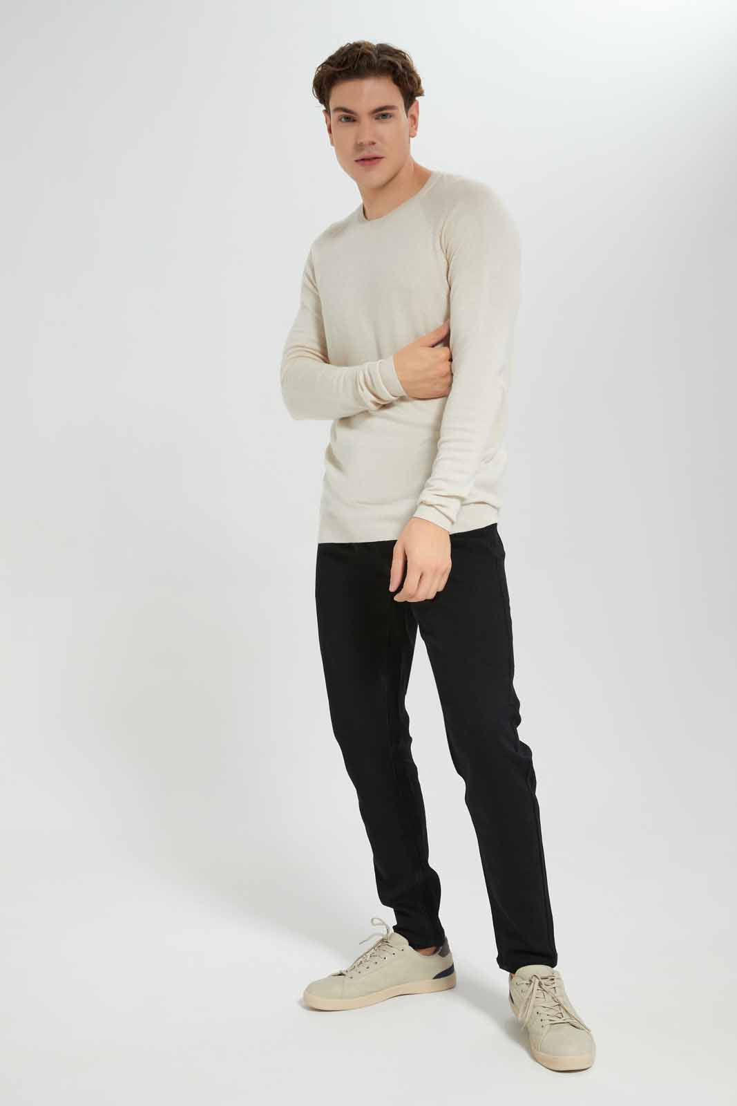 Redtag-Ecru-Crew-Neck-Sweater-Category:Cardigans,-Colour:Ecru,-Deals:New-In,-Filter:Men's-Clothing,-Men-Cardigans,-New-In-Men-APL,-Non-Sale,-Section:Men,-TBL,-W22B-Men's-