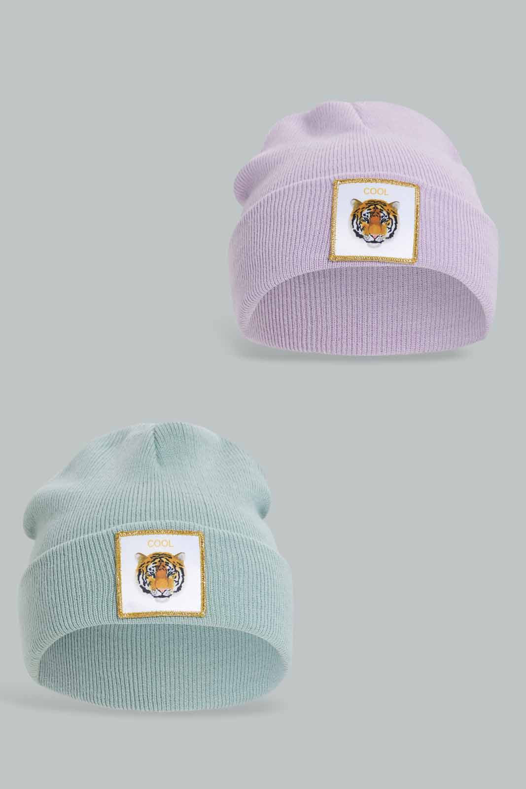 Redtag-Multicolor-Embellished-Set-Of-2-Knitted-Cap-Category:Knitted-Accessories,-Colour:Assorted,-Filter:Women's-Accessories,-New-In,-New-In-Women-ACC,-Non-Sale,-Section:Women,-W22A,-Women-Knitted-Accessories-Women-