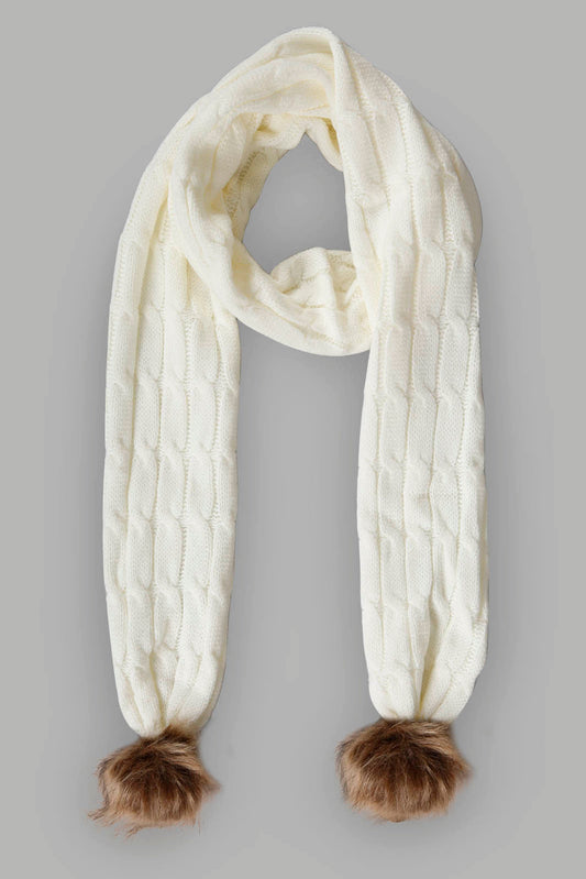 Redtag-White-Color-Embellished-Knitted-Scarfs-Category:Scarves,-Colour:White,-Filter:Women's-Accessories,-New-In,-New-In-Women-ACC,-Non-Sale,-Section:Women,-W22B,-Women-Scarves-Women-