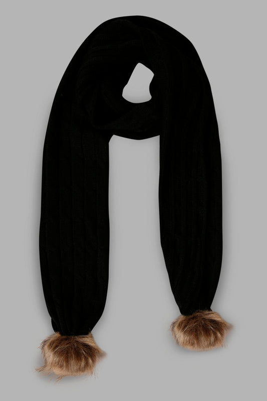 Redtag-Black-Color-Embellished-Knitted-Scarfs-Category:Scarves,-Colour:Black,-Filter:Women's-Accessories,-New-In,-New-In-Women-ACC,-Non-Sale,-Section:Women,-W22B,-Women-Scarves-Women-