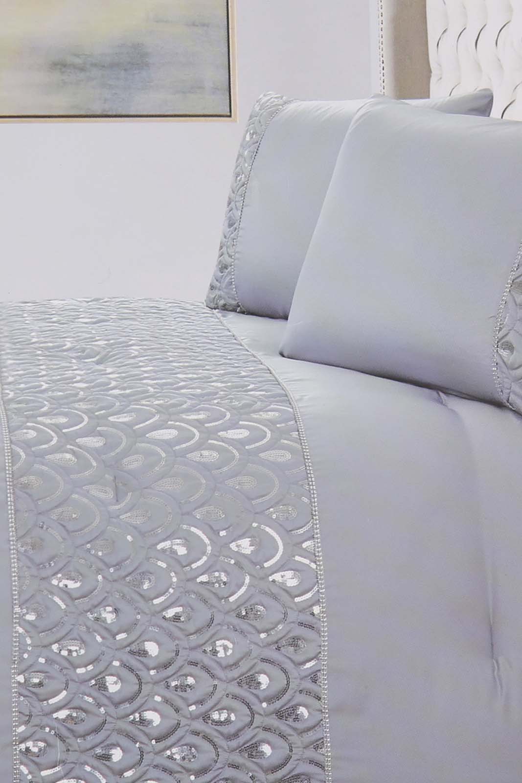 Redtag-Grey-4-Pc-Sequin-Design-Comforter-Set-(Double-Size)-Category:Comforters,-Colour:Grey,-Deals:New-In,-Dept:Home,-Filter:Home-Bedroom,-HMW-BED-Comforters,-New-In-HMW-BED,-Non-Sale,-Section:Homewares,-W22B-Home-Bedroom-