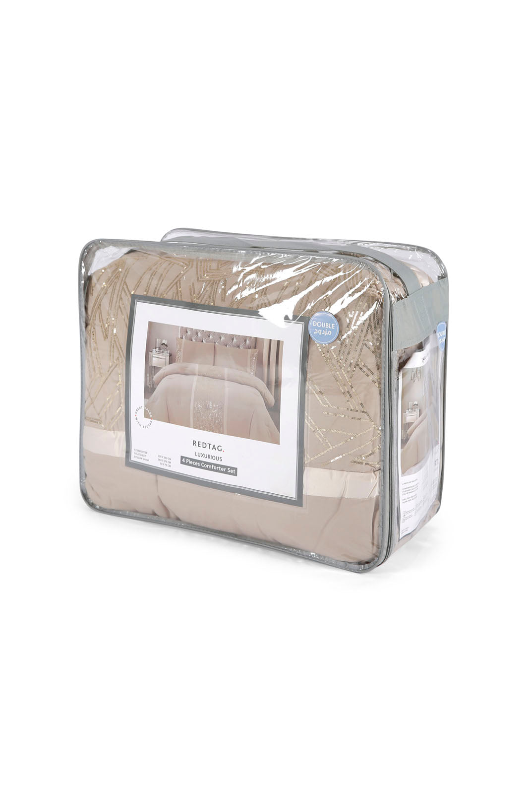 Redtag-Beige-4-Pc-Comforter-Set-(Double-Size)-Category:Comforters,-Colour:Beige,-Deals:New-In,-Dept:Home,-Filter:Home-Bedroom,-HMW-BED-Comforters,-New-In-HMW-BED,-Non-Sale,-Section:Homewares,-W22B-Home-Bedroom-