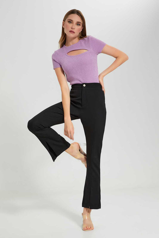 Redtag-Purple-Short-Sleeve-Cut-Out-Chest-Detail-Category:Tops,-Colour:Purple,-Deals:New-In,-Filter:Women's-Clothing,-LEC,-LEC-Tops,-New-In-LEC-APL,-Non-Sale,-Section:Women,-W22A-Women's-