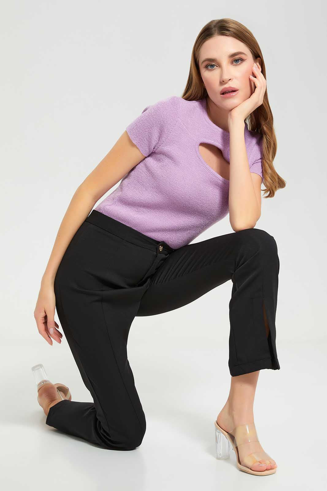 Redtag-Purple-Short-Sleeve-Cut-Out-Chest-Detail-Category:Tops,-Colour:Purple,-Deals:New-In,-Filter:Women's-Clothing,-LEC,-LEC-Tops,-New-In-LEC-APL,-Non-Sale,-Section:Women,-W22A-Women's-
